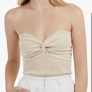 Women's Knit Cream Front Knot Strapless Top L